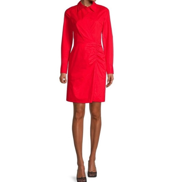 MILLY maxine poplin long sleeve mini dress in red | size 0 - Picture 7 of 8